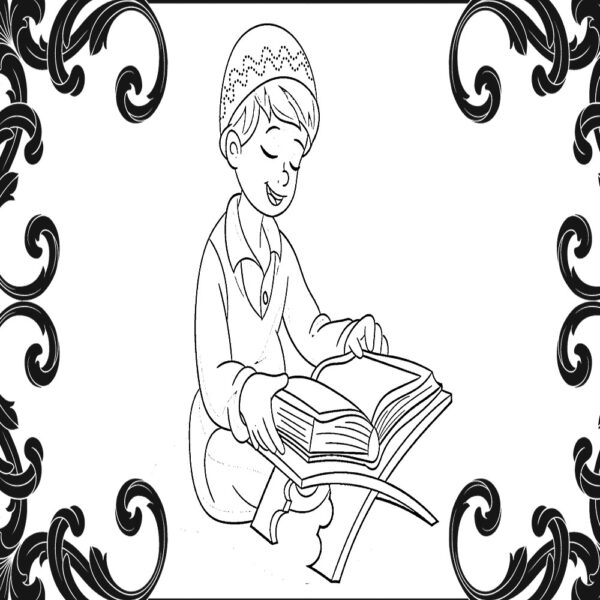 Boy Reading Quran Islamic Coloring Page